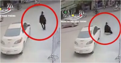 Video người đàn ông tự ngã vào ôtô