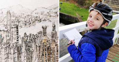 Cậu bé tự kỷ 11 tuổi vẽ chi tiết cảnh quan thành phố chỉ sau một lần nhìn