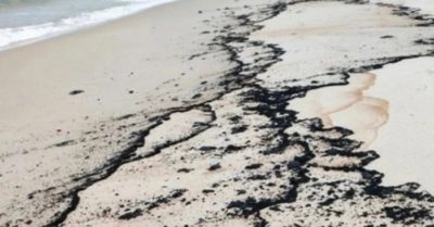 Hàng chục tấn dầu vón cục trôi dạt vào bờ biển Quảng Trị