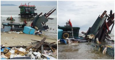 Đà Nẵng: 2 tàu cá của ngư dân bị sóng lớn đánh hư hỏng hoàn toàn