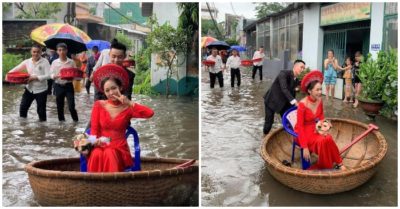 Quảng Ngãi: Chú rể dùng thuyền thúng rước dâu trong ngày mưa lũ