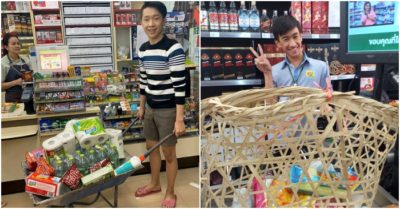 Thái Lan cấm sử dụng túi nilon, người dân mang xe cút kít, vali đi siêu thị