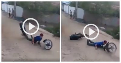 Clip: Xe máy bị gãy đôi khi bốc đầu