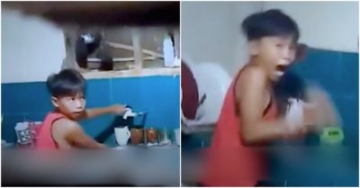 Clip: Bé trai rửa bát thần tốc vì sợ ma