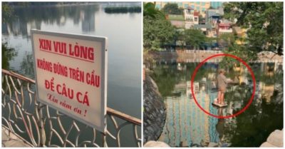 Video: Cần thủ xuống giữa hồ câu cá vì bị cấm ‘đứng trên cầu’