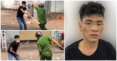 Video: Nam thanh niên dùng gậy vụt công an tới tấp