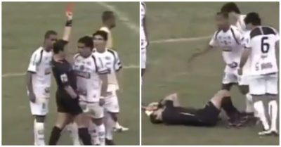 Clip: Bị cầu thủ hét lớn, trọng tài ôm mặt lăn đùng ăn vạ