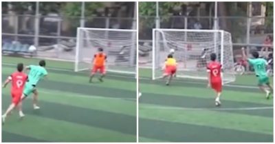 Video: Chàng trai vô tình tạo siêu phẩm khi bóng rơi trúng đầu