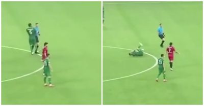 Video: Cố tình lao vào trọng tài cầu thủ ôm mặt lăn đùng ‘ăn vạ’