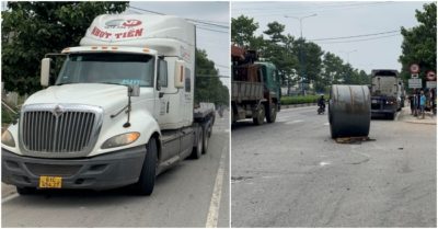 Cuộn thép hàng chục tấn rơi xuống đường, nhiều người thoát nạn