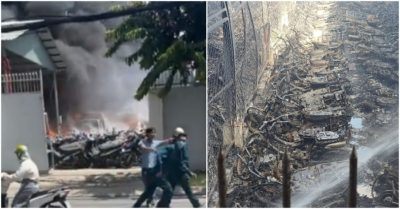 Cháy bãi xe tang vật của Công an TP. HCM