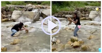 Video: Cô gái giải cứu cún con mắc kẹt giữa dòng nước