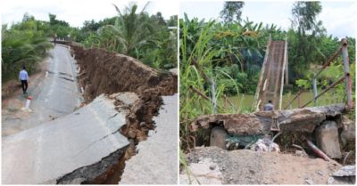 Sau 2 tuần khánh thành, đường ven sông Vàm Cỏ Tây nát vụn