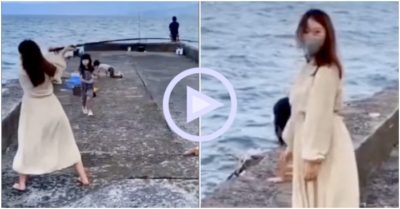 Clip: Nữ cần thủ lỡ tay quăng luôn cần câu máy xuống biển
