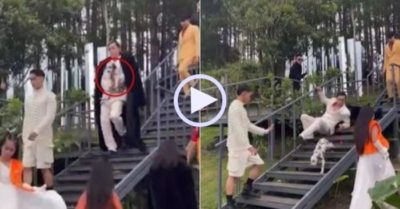 Video: Chú chó hú hồn khi chàng trai catwalk trượt ngã cầu thang
