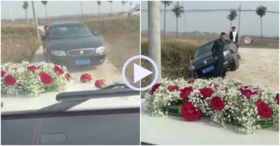 Video: Nhường xe cô dâu tài xế bất cẩn lùi ô tô xuống ruộng