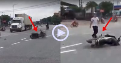 Clip: Xe máy không người lái xoay tròn giữa đường