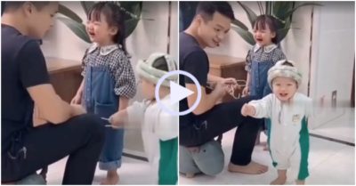 Video: Bé con cười hả hê khi giúp bố mắng chị