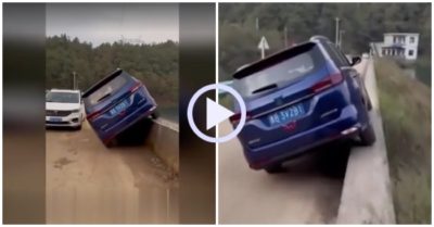 Video: Tránh ôtô ngược chiều, tài xế lái xe bằng hai bánh đi qua cầu hẹp