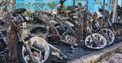 Cháy lớn tại Trường quốc tế IEC Quảng Ngãi, hàng chục xe máy bị thiêu rụi