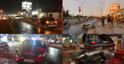 Xe 4 chỗ “điên cuồng” tông loạt xe ở Bình Dương, ba người nhập viện, hiện trường tan hoang