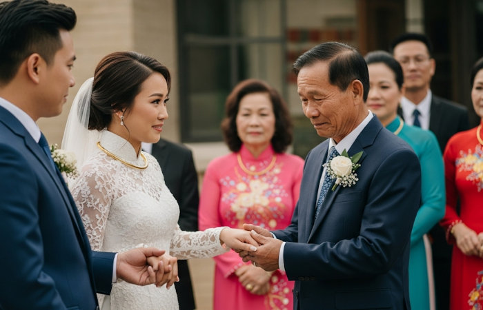 Cha đưa mẹ đón