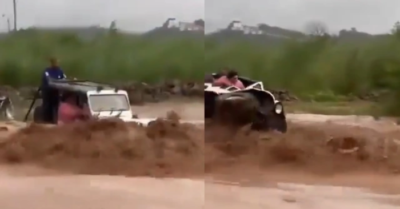 Ô tô bị lũ cuốn ở Ấn Độ, 2 thanh niên thoát chết ngoạn mục