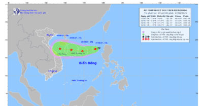 Áp thấp nhiệt đới di chuyển theo hướng tây tây nam với tốc độ 10-15 km/h