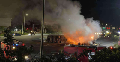 Xe tải bốc cháy dữ dội sau tai nạn với xe khách tại ngã tư Mát, Hưng Yên