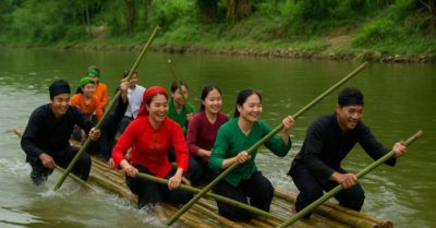 Đánh thuyền tre của người Mường