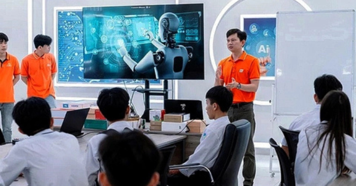 Người trẻ làm việc với AI trong tương lai