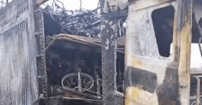 Xe đầu kéo chở 128 xe máy cháy rụi hoàn toàn tại Quảng Trị