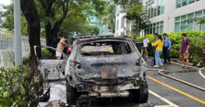 Cháy ôtô trong khuôn viên chung cư ở TP HCM