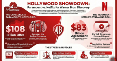 Warner Bros Discovery bác đề nghị thâu tóm 108 tỷ USD từ Paramount, mở đường cho Netflix