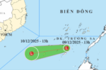 Vùng áp thấp xuất hiện ở Nam Biển Đông, gây gió mạnh và sóng lớn