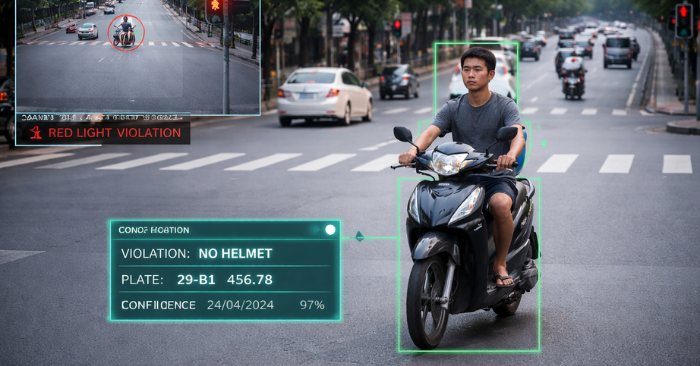 Camera AI Hà Nội ghi nhận 352 ô tô, xe máy vượt đèn đỏ