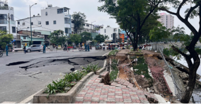 Sau tiếng động lớn, đoạn đường Ba Đình dài gần 50 m bất ngờ sụt lún