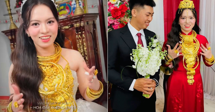 Cô dâu Đồng Tháp đội vương miện vàng, nhận gần 30 cây vàng, gây bão MXH