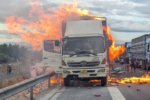 Xe tải bốc cháy dữ dội trên cao tốc Vĩnh Hảo Phan Thiết, giao thông vẫn thông suốt