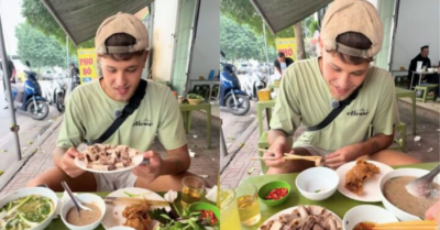 Du khách Tây ngỡ ngàng khi thưởng thức lòng lợn luộc và rượu táo mèo