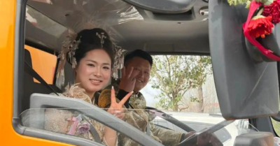 Chú rể rước dâu bằng dàn xe chuyên dụng  hút chất thải tại An Huy