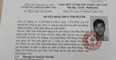 Bị can vụ ma túy ở Hưng Yên trốn khỏi bệnh viện trong khi điều trị bệnh lao