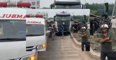 Xe ben vượt ngã tư tông lật ô tô 7 chỗ, một phụ nữ tử vong ở xã Phước Hòa