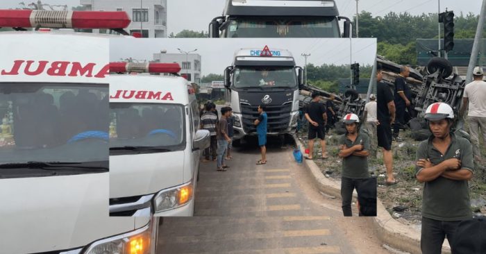 Xe ben vượt ngã tư tông lật ô tô 7 chỗ, một phụ nữ tử vong ở xã Phước Hòa
