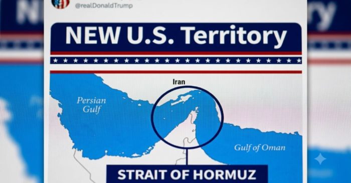 Ông Donald Trump gây chú ý khi đăng tải bản đồ eo biển Hormuz kèm dòng chữ "lãnh thổ mới của Mỹ".