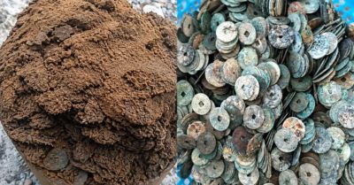 Chum sành nằm dưới nền đất, bên trong là gần 10kg tiền xu
