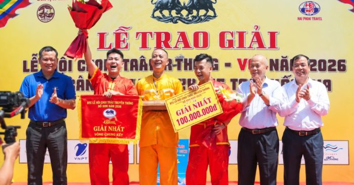 Lễ hội chọi trâu Đồ Sơn 2026 khép lại với chức vô địch thuộc về trâu số 15 của ông Lê Bá Ngọc, đình Ngọc Xuyên.