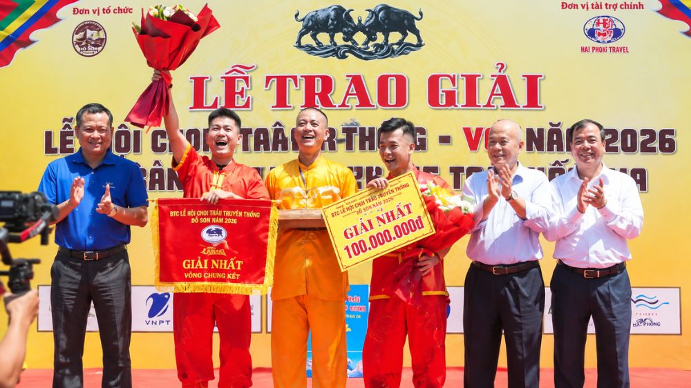 Lễ hội chọi trâu Đồ Sơn 2026 khép lại với chức vô địch thuộc về trâu số 15 của ông Lê Bá Ngọc, đình Ngọc Xuyên.